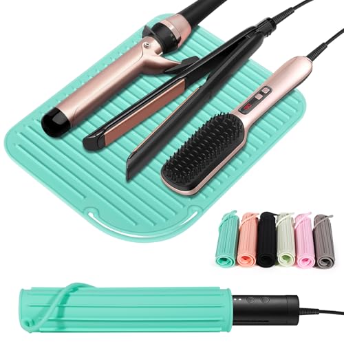 Heat Resistant Mat Large Silicone Hot Hair Tools Holder for Curling Irons Flat Iron Hair Straightener Mat Portable Vanity Pad - color: Turquoise, size: 1 PACK