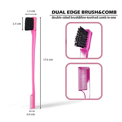 Foxi Fresh Double Sided Edge Control Hair Brush Comb Combo Pack 2 Pieces Pink and Black - color: Combo (Pink and Black)