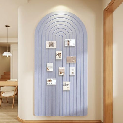 Self Adhesive Felt Bulletin Board,Round Edges Wall Panels for Office Bedroom Living Room,0.35" Thick Foldable Bulletin Boards,Boho Arch Photos Board (Light Sky Blue,23.62×15.75inch) - color: Light Sky Blue, size: 23.62×15.75inch