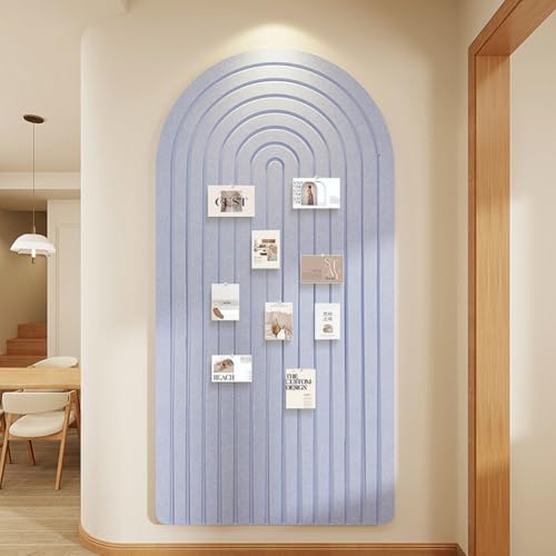 Self Adhesive Felt Bulletin Board,Round Edges Wall Panels for Office Bedroom Living Room,0.35" Thick Foldable Bulletin Boards,Boho Arch Photos Board (Light Sky Blue,23.62×15.75inch) - color: Light Sky Blue, size: 23.62×15.75inch
