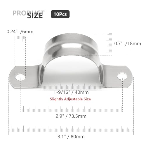 10Pcs 1-9/16 Inch Stainless Steel Conduit Clamps, Two Hole Strap U Bracket Rigid Pipe Strap Metal U Clamp Conduit Strap Tension Clips U-tube Clamp Heavy Duty - size: 1-9/16“ / 40mm(10Pcs)