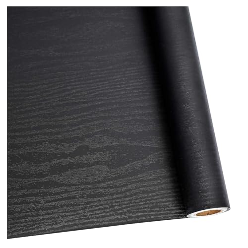 Abyssaly Peel and Stick Wallpaper with Tools Black Wood Contact Paper Decorative Self-Adhesive Film for Surfaces Thickening Upgrade Increase Stomata and Reduces Bubble Generation 11.8 in X 78.7 in - color: Black + Tools, size: 11.8" x 78.7"