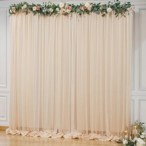 10x10ft Champagne Tulle Backdrop Curtain for Parites, Semi-Sheer Backdrop Curtains for Wedding Baby Shower Birthday Party Photo Shoot Decorations - color: Champagne, size: 10ft x 10ft(2 Panels 5*10ft)