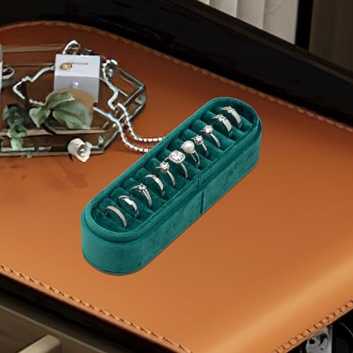 Velvet Small Multiple Ring Box Portable Organizer Display Storage Travel Case Jewelry Earring Holder for Wedding Birthday Christmas Day (Green) - color: Green