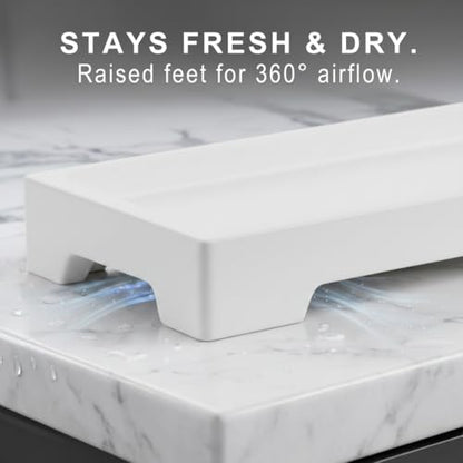 Countertop Vanity Tray - Silicone Bathroom Sink Organizer & Kitchen Soap Tray, Footed Anti-Slip Design, Waterproof Caddy for Perfume, Jewelry, Makeup, Bottle, Oil, Sponge Holder, White (L10 x W 4.2") - color: White