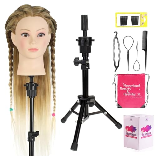 Mannequin Head with Hair with Tripod Stand - 28" Cosmetology Mannequin Head with Stand, Doll Head for Hair Styling Braiding Practice Manikin Head with Tripod Set, Ombre Golden - color: Golden&Tripod