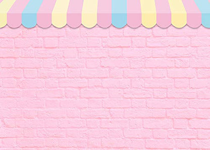 Pink Brick Wall Ice Cream Parlor Photography Background Princess Girl Kids Baby Girl Birthday Party Backdrops Dessert Cake Table Decor Props Supplies (8x6 FT) - size: 8x6 FT