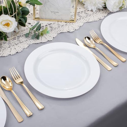 bUCLA 30PCS White Plastic Dinner Plates Disposable - Premium 10.25inch White Weddings and Party Dinner Plates - color: 10.25Inch-30pcs-White