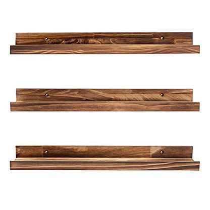 MBYD 24 Inch Carbonized Black Floating Shelves, Handmade Carbonized Black Wooden Picture Ledge Wall Shelf for Bedroom, Living Room, Office, Kitchen, Set of 3 Same Dimensions - color: Carbonized Black, size: Set of 3 24 in