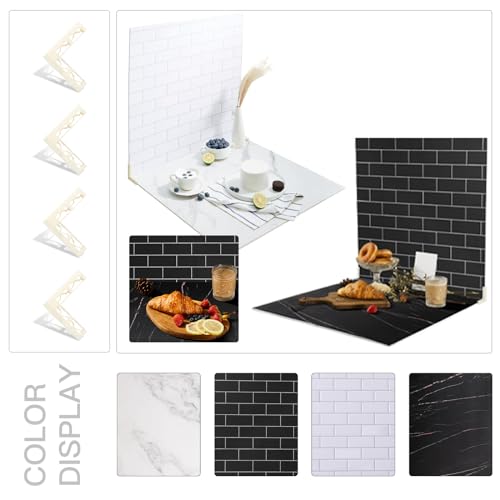 2-Sided 2 PCS Photo Backdrop Boards, Subway Tile Flat Lay Food Photography Background Board, Durable Waterproof Product Food Photography, 24x24 Inch, BEIYANG - color: Double-Sided Marble Cement 24x24