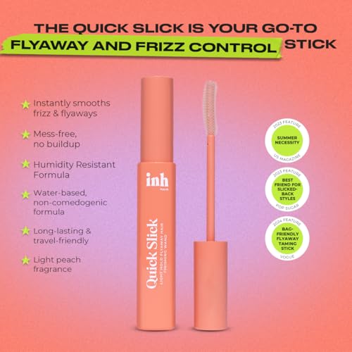 INH Hair Mascara for Flyaways | Quick Slick Hair Finishing Stick for Flyaways, Frizz Control, & Slick Back Look | Non Greasy & Non Comedogenic Smoothing Serum & Frizz Tamer Wand | Peach Tart, 18ml
