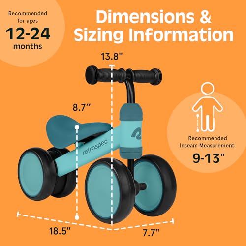 Retrospec Cricket Baby Balance Bike, 4-Wheel Ride-On Toy for Ages 12-24 Months – First Bike & Toddler Bike for 1 Year Old Boys & Girls, First Birthday Gift - color: Blue Ridge