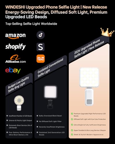 Portable Selfie Light for iPhone: Rechargeable Phone Fill Lights, Ring Light for Camera Picture, Makeup Photo, Video Conferences, Laptop Use, Zoom Meetings, TikTok, Vlog Photography - color: WHITE
