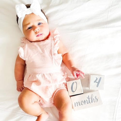 Pondering Pine Baby Milestone Blocks - Natural White Stain Pine Wood with Weeks Months Years Grade and Holidays, Newborn Weekly Monthly First Year Picture Props, 6 Block Milestones Age Set with Bag - color: White, size: 6 Piece