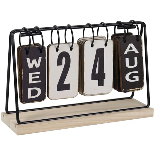 MultiBey Wooden Flip Calendar for Desk, Perpetual Block Calendar with Large Display – Rustic Office Decor, Daily Desktop Calendars for Classroom, Home & Farmhouse Accessories (10.4x3.5x6.9inch) - color: C