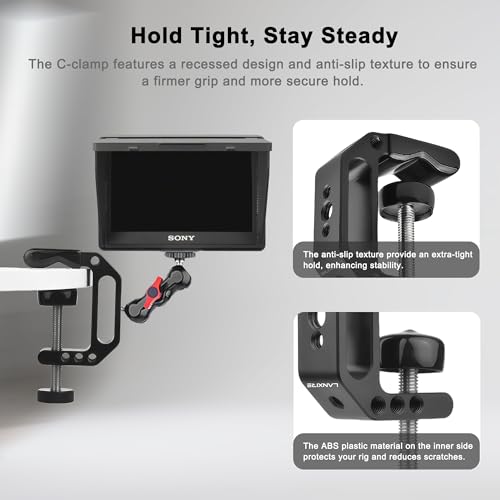 C Clamp Camera Mount with 1/4’’ and 3/8’’ Threaded Holes - 4.5cm Jaw Opening - Max Load 2kg - 2 Pack