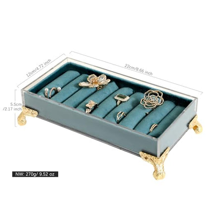 velvet slots Ring holder for jewelry organizer, Blue earring ring display stand for selling, felt ring jewelry holder tray showcase【Velvet slots Ring Holder-Blue】 - color: Blue