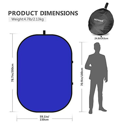 NEEWER Chromakey Backdrops, Double-Sided Blue and Grey Screen, 2 in 1 Foldable and Reversible Background for Photography, Gaming and Live Streaming, 5 x 6.6 inches/1.5 m x 2 m (Blue/Grey) - color: Blue/Gray