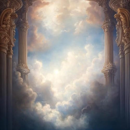 Kate 10×10ft (3×3m) European Medieval Castle Photo Backdrop Fantasy Sky White Clouds Stone Columns Interior Photography Background for Photo Studio Photographer Props - size: 10×10ft