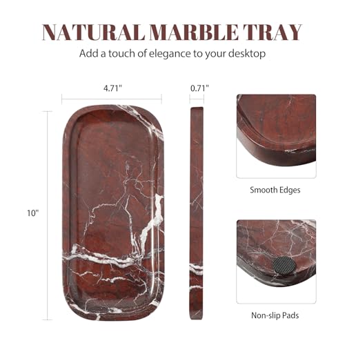 Koville Marble Tray, 10"x5" Marble Vanity Tray for Bathroom Countertop Kitchen Sink, Rectangular Stone Tray for Perfume Fragrance, Decorative Catchall Tray Jewelry Cosmetics Organizer(Red) - color: 10"x4.72"-rose Lepanto