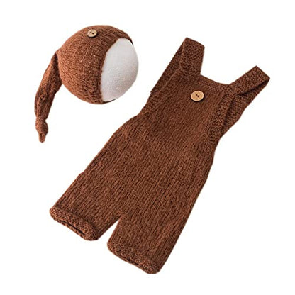 Fashion Cute Newborn Boy Girls Baby Costume Outfits Photography Props Hat Pants - color: Dark Coffee