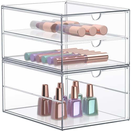 Sorbus Makeup Organizer With 3 Drawers, Acrylic Drawer Organizer for Makeup, Office Organization and Storage, Art Supplies, Jewelry, Stationary - 2 Pcs Clear Stackable Storage Bins Organizer Drawers - size: 3 Drawers