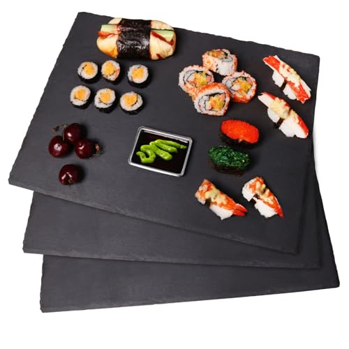 3 Pack 12 x 16 Inch Slate Cheese Boards, Black Square Slate Charcuterie Boards, Natural Charcuterie Stone Plates for Parties, Gifts, and Special Events, Cheese, Sushi, Food. - size: 3 Pack 12 x 16 Inch