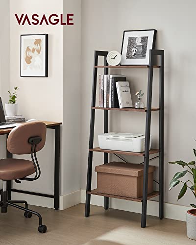VASAGLE Ladder Shelf, 4-Tier Bookshelf, Storage Rack, Bookcase with Steel Frame, for Living Room, Home Office, Kitchen, Bedroom, Industrial Style, Hazelnut Brown and Ink Black ULLS044B03 - color: Hazelnut Brown + Ink Black, size: 4 Tiers (22"W)