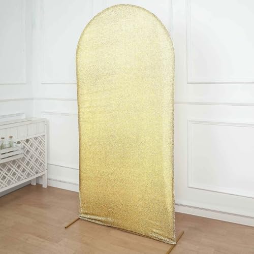 Efavormart 7ft Shiny Champagne Spandex Fit Round Top Backdrop Frame Stand Cover, 2-Sided Metallic Sparkly Wedding Arch Cover - color: Champagne, size: 7 FT