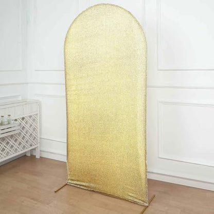 Efavormart 7ft Shiny Champagne Spandex Fit Round Top Backdrop Frame Stand Cover, 2-Sided Metallic Sparkly Wedding Arch Cover - color: Champagne, size: 7 FT