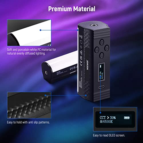 NEEWER Basic Magnetic Handheld Light Wand with Desk Tripod, 360° Full RGB Mini LED Video Tube Light Stick, 2500mAh Battery 2500-8500K Dimmable Lighting for Studio Camera Photography Recording, TL96RGB
