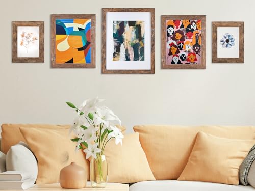 Califortree 8x10 Picture Frames - 5x7 Mat Included, Plexiglass, Wall/Tabletop Use, Rustic Brown - size: 8x10
