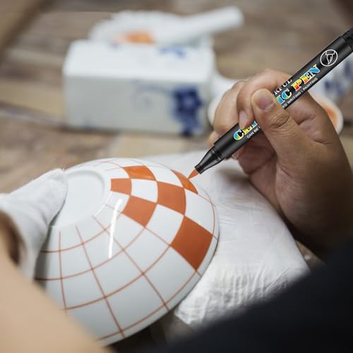 Permanent Marke Ceramics Pens 12 Colors Porcelain Paint Brush Pen for Both Glazed and Unglazed Ceramics Christmas Decoration Wine Markers for Adults - color: 12 Colors