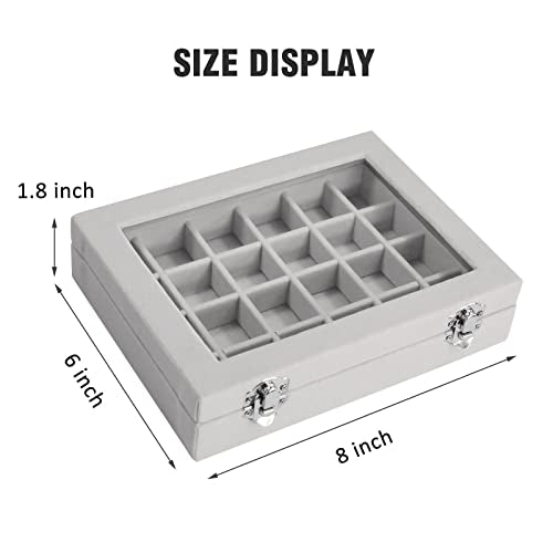 Vicoter Velvet Jewelry Box 24 Grid Jewelry Ring Display Organiser Box Tray Holder Earrings Storage Case for Girls Wife Mom Women (Gray) - color: Gray