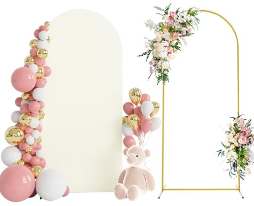 Wokceer 6 FT Wedding Arch Stand and Arch Cover, Metal Arch Backdrop Stand with Arch Stand Cover for Birthday Party Wedding Ceremony Bridal Baby Shower Event Decor, Ivory, DoorCover 0.8M-Ivory-K - color: Ivory, size: 6x2.6FT