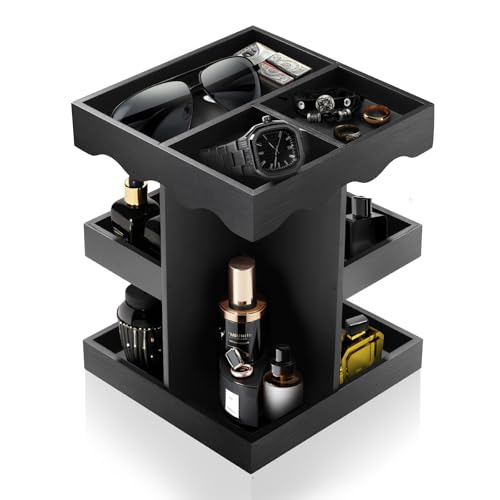 Rotating Cologne Organizer for Men - 3 Tier Solid Wood Perfume Stand & Large Capacity Fragrance Display Case - Mens Dresser Decor & Nightstand Organization - Anniversary Birthday Gifts for Husband Father