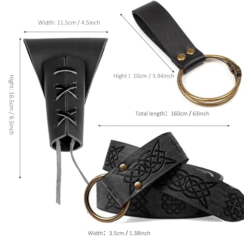 4PCS Medieval Leather Sword Frog Dagger Holder Belt Rapier Scabbard Viking Knight Renaissance Belt Pouch Halloween Costume - color: Pattern-black