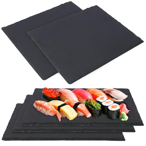 5 Pack 12 x 10 Inch Slate Cheese Boards, Black Rectangle Slate Charcuterie Boards, Natural Charcuterie Stone Plates for Parties, Gifts, and Special Events, Cheese, Sushi, Food. - size: 5 Pack 12 x 10 Inch
