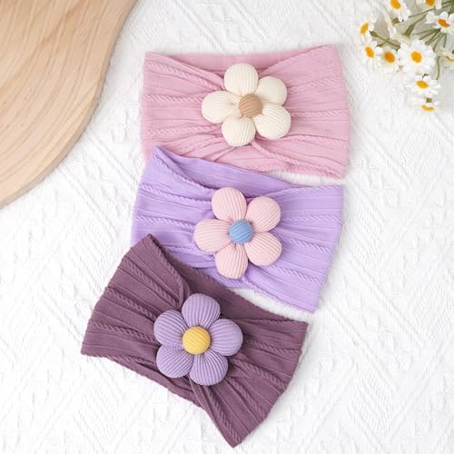 CÉLLOT Baby Flower Headbands Baby Girls Nylon Headbands Soft Elastic Hairbands Hair Accessories for Newborn Infant Toddler Kids (Violet,Cameo,Pink) - color: Dark Purple+Purple+Pink