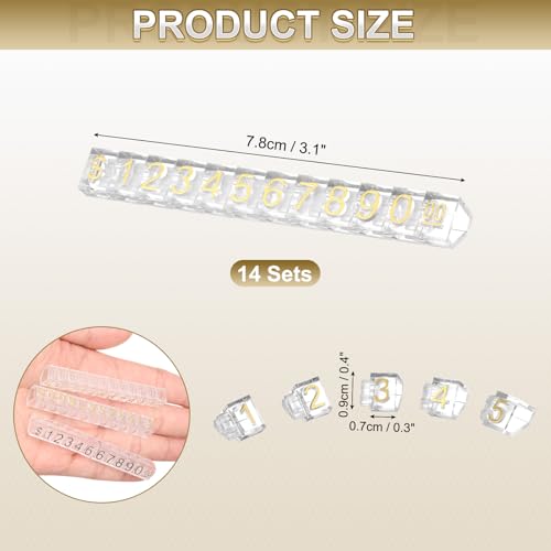 uxcell 14 Set Price Display Cube, Adjustable Price Tag Stand Removable Mini Tag Number Letter Price Dollar Block Kit for Jewelry Retail Shop Price Signs (Clear/Gold, 3.1" Length) - color: Clear/Gold, size: 7.8"
