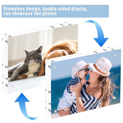 HELPLEX Acrylic Frame, 3 Pack 3.5x5 acrylic Picture Frames, 20mm Thicker Frameless Clear Frame Double Sided Magnetic Frame, Free Standing Desktop Display - size: 3.5x5(3 Pack)