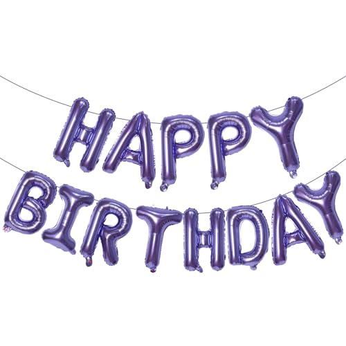 KALOR Pruple Happy Birthday Balloons Banner, 16 Inch Mylar Foil Letters Balloon Sign for Birthday Party Decorations Photo Booth Backdrop - color: Purple
