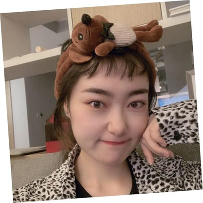 KICHOUSE Lovely Animal Hairband for Women – Mouse Design Face Washing Headband, Makeup Hairband, Soft Elastic Spa Hair Wrap for Skincare and Photography Props