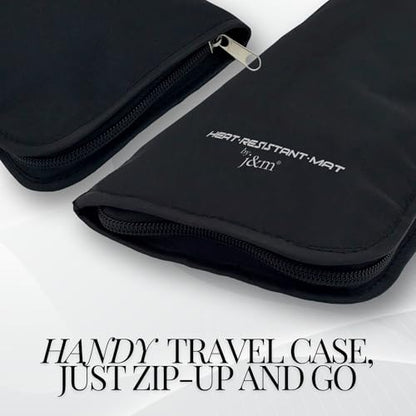 Hair Straightener Mat & Pouch by j&m - Heat Resistant - Fits ghd, BaByliss & Larger Flat Irons - Zip-Up All-in-One Compact Travel Case - size: Original Pouch & Mat