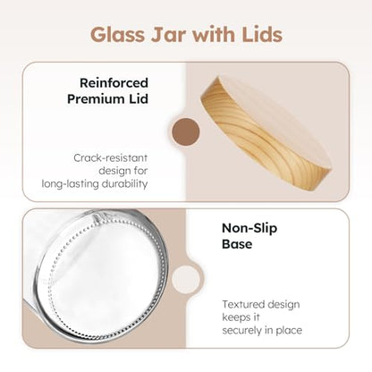 Tecohouse 8oz Glass Jars with Plastic Woodgrain Lids, 3 Pack Candle Jars with Blank Labels, 250g Clear Glass, Wide Mouth | Cosmetic Containers for Sample, Cream, Lotion, Honey, Powder, Jelly - color: Clear-Woodgrain Lids