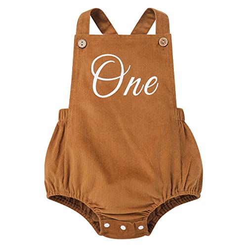 IMEKIS Baby Girls Boys Boho 1st Birthday Outfit Backless Overalls Romper for Cake Smash Photo Shoot - color: Brown One, size: 12-18 Months