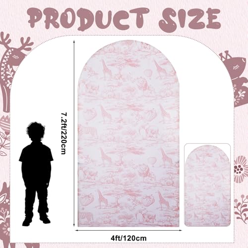 VitalCozy 7.2ft Pink Toile De Jouy Arch Backdrop Cover Safari Jungle Themed Baby Shower Spandex Arch Stand Covers Round Top Backdrop Cover for Safari Chinoiserie Baby Shower Decorations Photoshoot - color: Baby Shower, size: 7.2 Ft