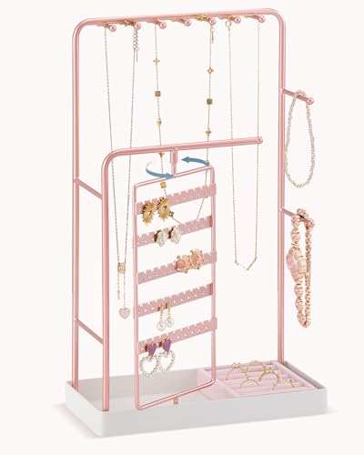 Lolalet Jewelry Organizer Stand, No Assembly Needed Display Storage with Rotating Earring Holder for Room Dorm Decor Necklace Bracelet Rings, Gifts for Mom Women Girls Mother's Day -Rosegold - color: Rosegold