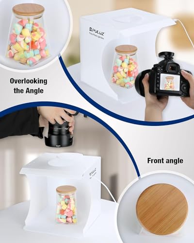 Mini Photo Studio Box, PULUZ 20cm Portable Photography Shooting Light Tent Kit, White Folding Lighting Softbox with 20 LED Lights + 6 Backdrops for Product Display - size: 9*9 Inch - B