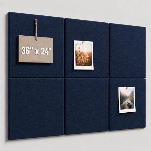 Large Cork Boards for Walls – 36" x 24" Self Adhesive Felt Wall Tiles, Ideal for Office Black Bulletin Board, Easy to Install Pin Board Photo Board(Navy Blue) - color: Navy Blue, size: 24" X 36"